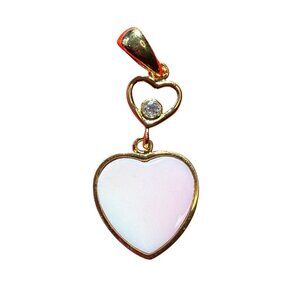 Pink Conch Shell Heart Pendant With CZ Stone & Gold Over Sterling Silver